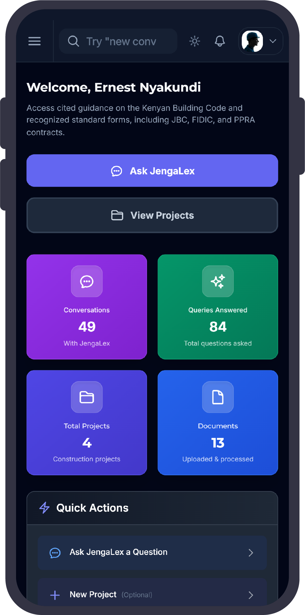 JengaLex application on a mobile phone