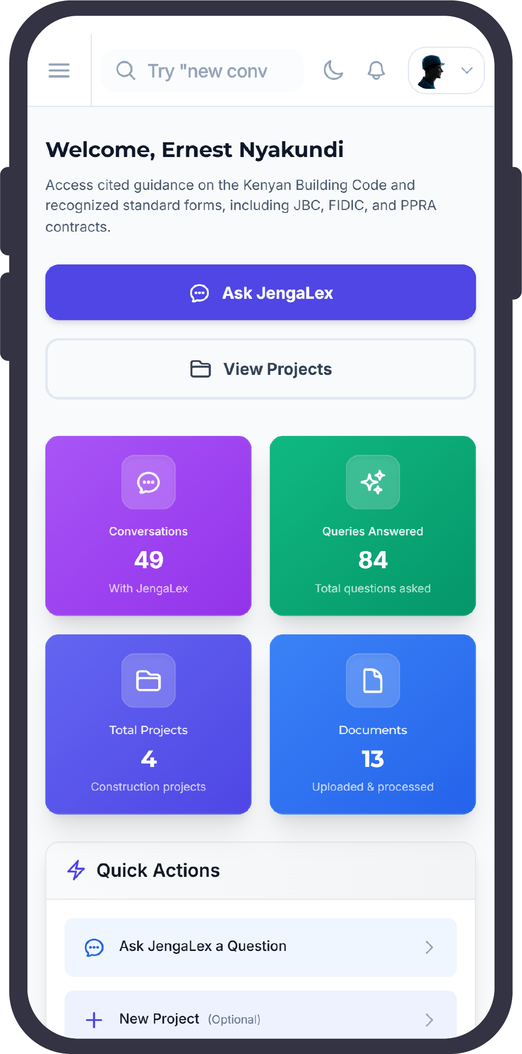 JengaLex application on a mobile phone